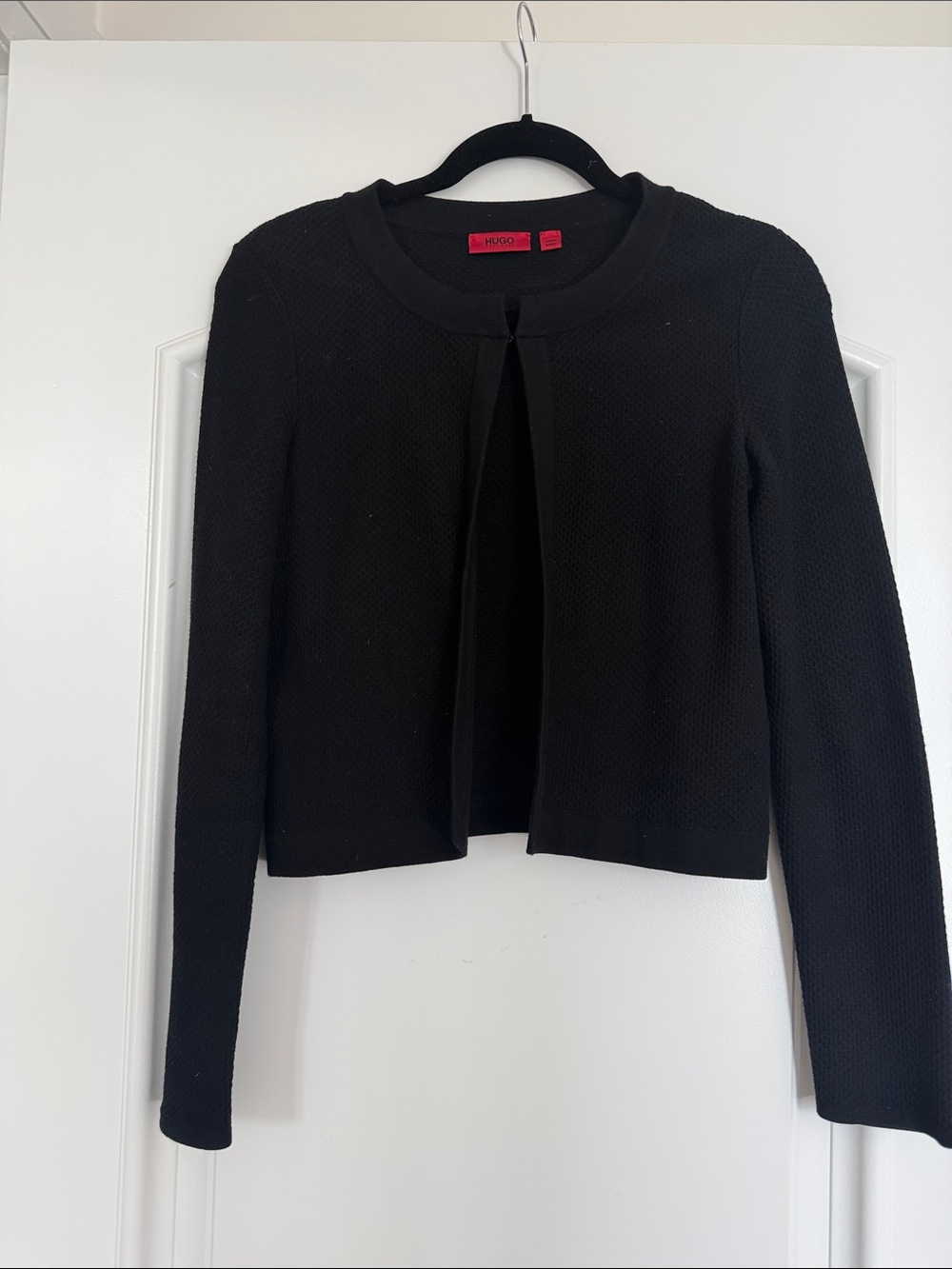 HUGO Black Textured Open-Front Crop Cardigan